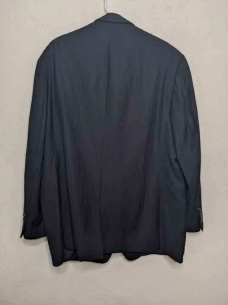 Lauren Ralph Lauren Mens‎ Blazer Size 48R 100% Wool Blue Striped Two Button Navy
